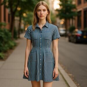 Women’s Myrtlewood of California Cotton Retro Shirt Dress 1X Striped Cottage